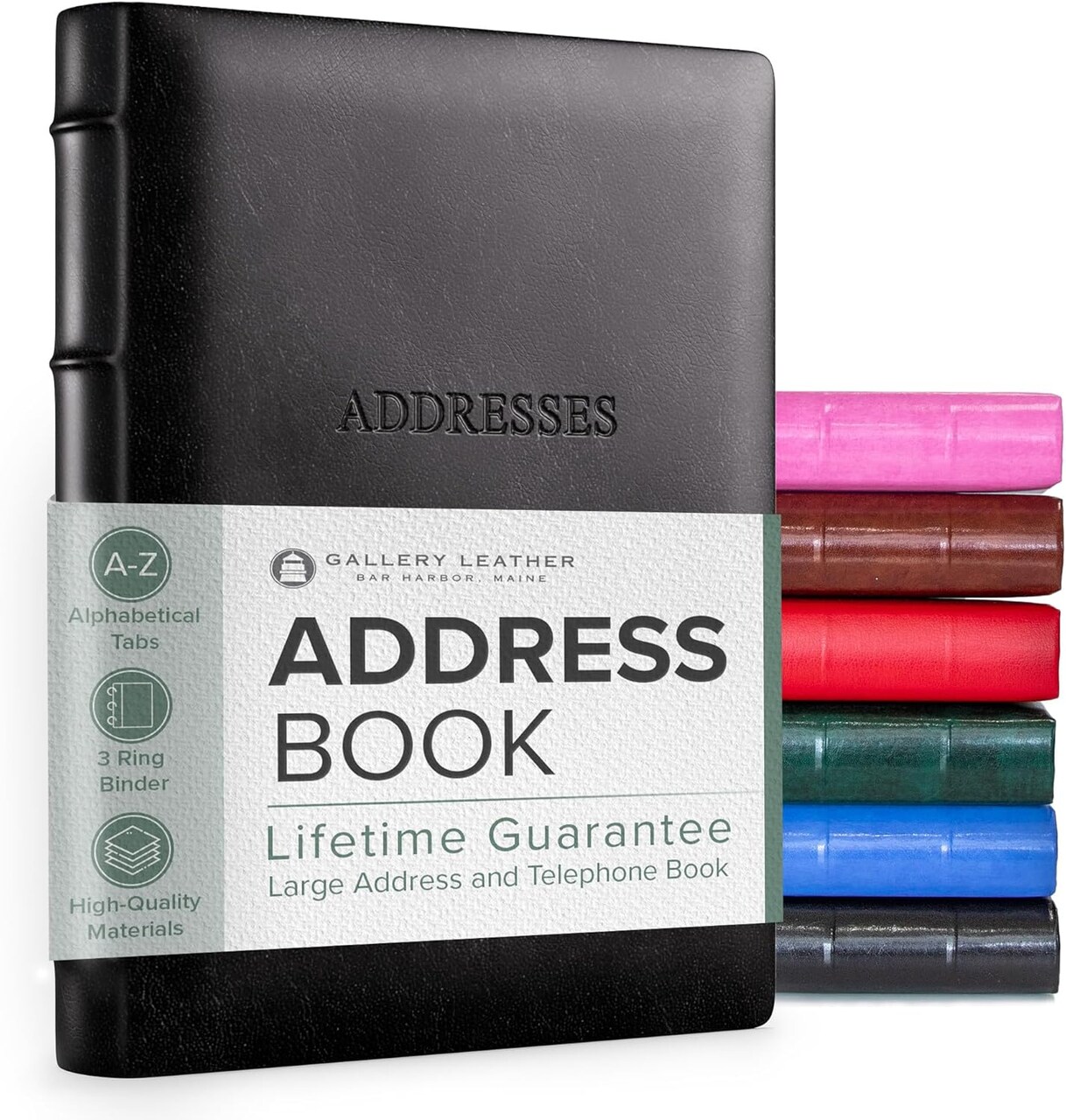 Gallery Leather Large Address Book with Alphabetical Tabs up to 480 records, Leather Notebook Hardcover, Telephone and Address Books - 9x7,